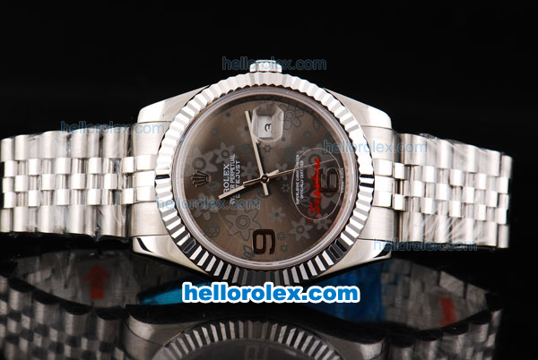 Rolex Datejust II Oyster Perpetual Automatic Movement Silver Case with Grey Flower Dial and SS Strap - Click Image to Close